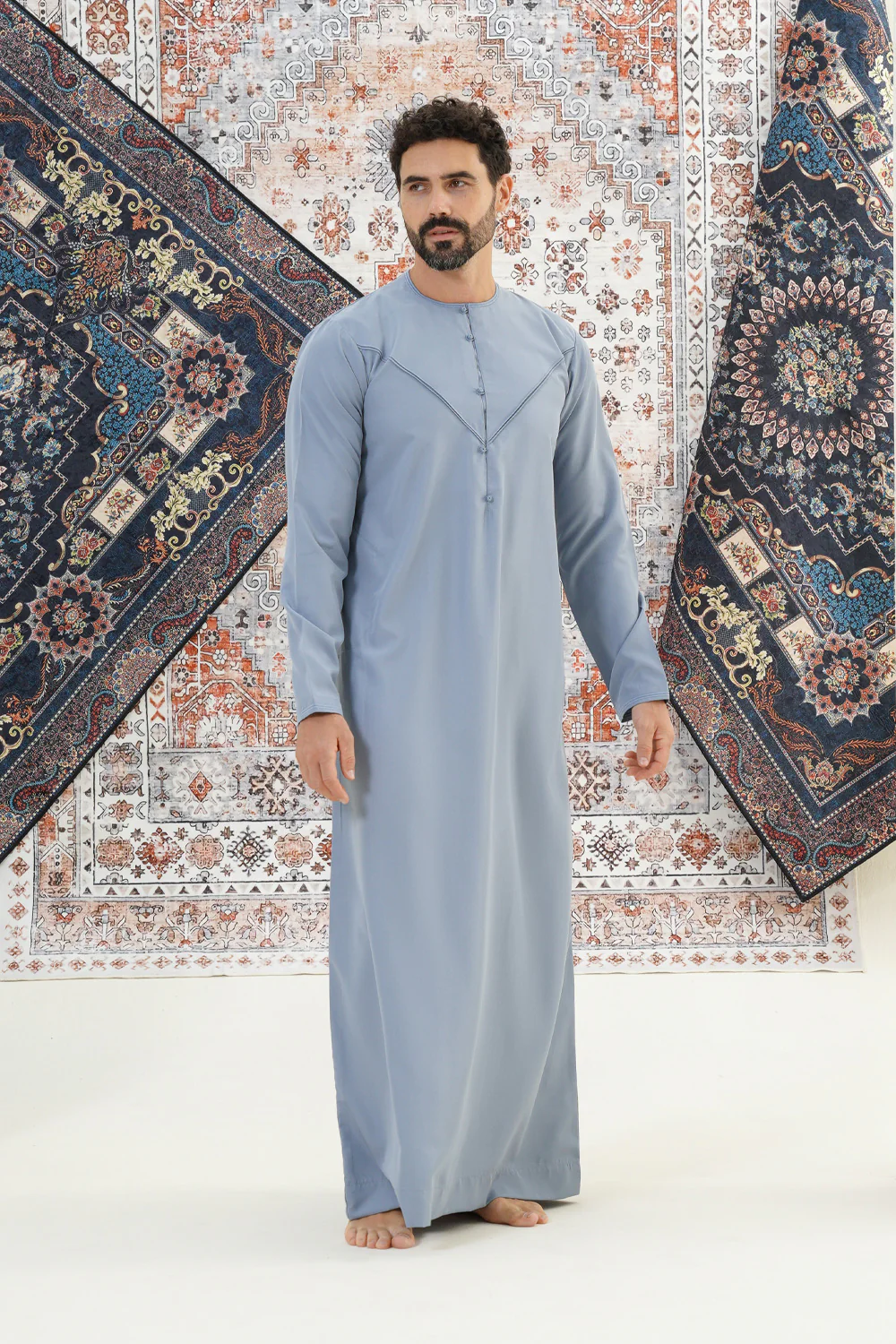Emirati Denim Blue Boys Thobe - Image 3
